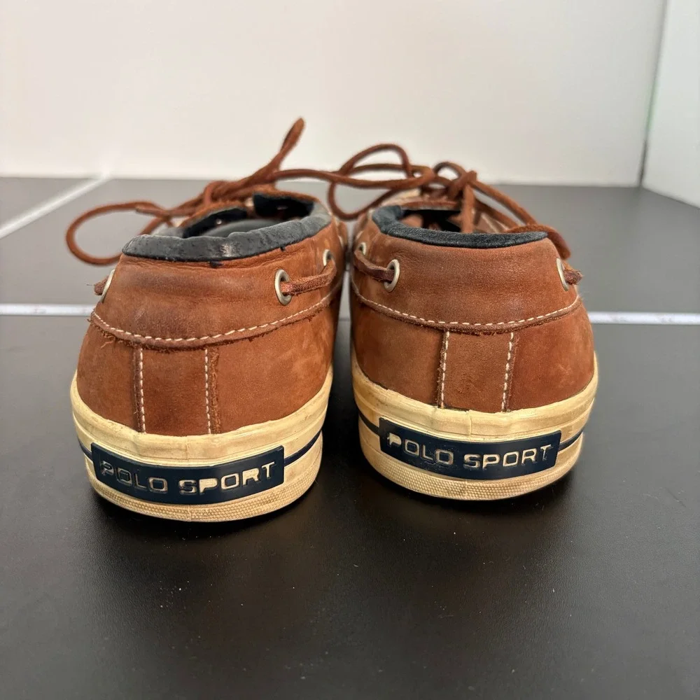 Polo Sport Mens Boat Shoes 10.5 Brown Leather Moc Toe Loafers AAM16191